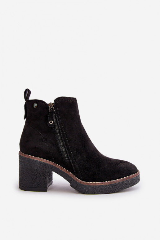 Lined Women's Ankle Boots with Block Heel in Black Faux Suede Velarilla Lined Women's Ankle Boots with Block Heel in Black Faux Suede Velarilla