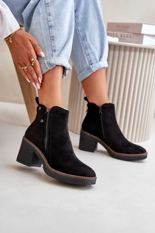 Lined Women's Ankle Boots with Block Heel in Black Faux Suede Velarilla Lined Women's Ankle Boots with Block Heel in Black Faux Suede Velarilla