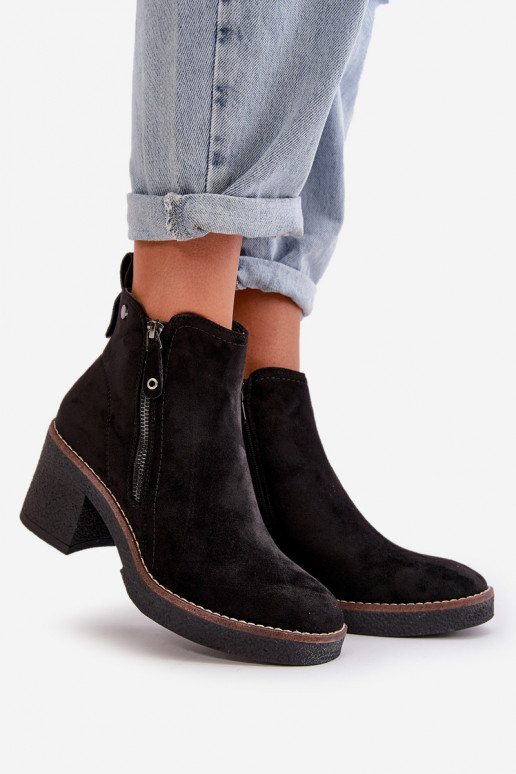 Lined Women's Ankle Boots with Block Heel in Black Faux Suede Velarilla Lined Women's Ankle Boots with Block Heel in Black Faux Suede Velarilla