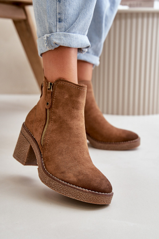 Lined Women's Ankle Boots with Block Heel in Brown Velarilla Lined Women's Ankle Boots with Block Heel in Brown Velarilla