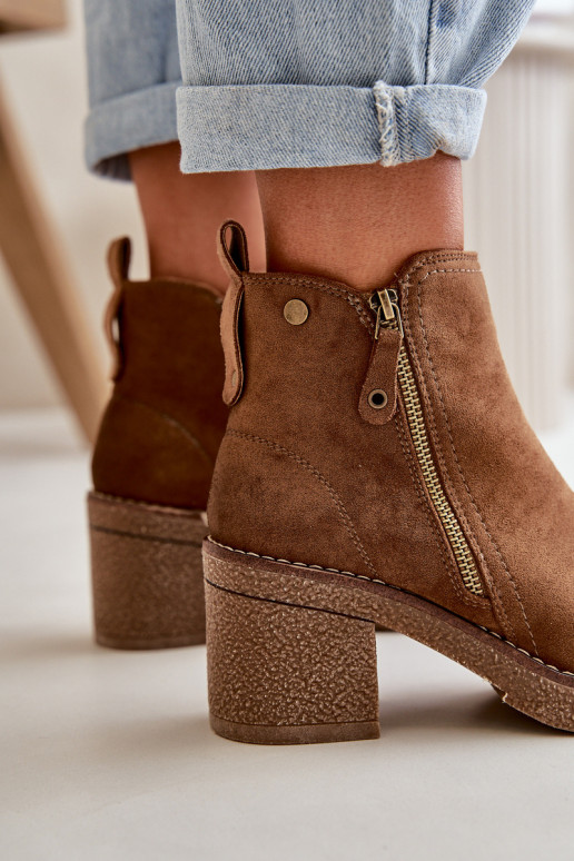 Lined Women's Ankle Boots with Block Heel in Brown Velarilla Lined Women's Ankle Boots with Block Heel in Brown Velarilla