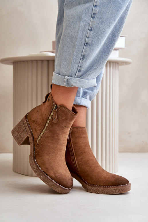 Lined Women's Ankle Boots with Block Heel in Brown Velarilla Lined Women's Ankle Boots with Block Heel in Brown Velarilla