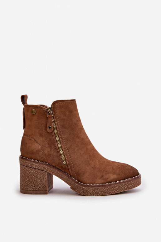Lined Women's Ankle Boots with Block Heel in Brown Velarilla Lined Women's Ankle Boots with Block Heel in Brown Velarilla