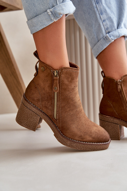 Lined Women's Ankle Boots with Block Heel in Brown Velarilla Lined Women's Ankle Boots with Block Heel in Brown Velarilla