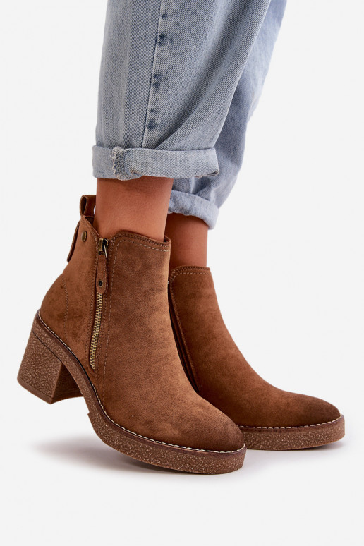 Lined Women's Ankle Boots with Block Heel in Brown Velarilla Lined Women's Ankle Boots with Block Heel in Brown Velarilla