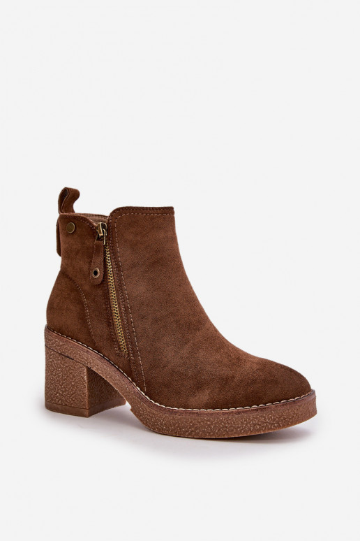 Lined Women's Boots with Block Heel in Faux Suede Dark Brown Velarilla
