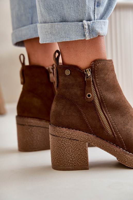 Lined Women's Boots with Block Heel in Faux Suede Dark Brown Velarilla