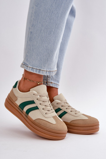 Sneakersy Damskie Na Platformie Beżowo-Zielone Nesonice 2