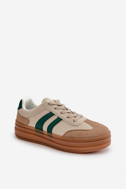Sneakersy Damskie Na Platformie Beżowo-Zielone Nesonice
