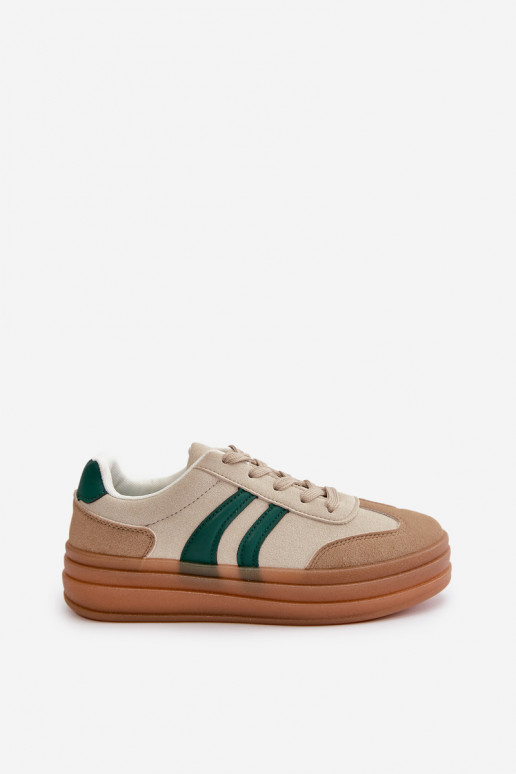 Sneakersy Damskie Na Platformie Beżowo-Zielone Nesonice