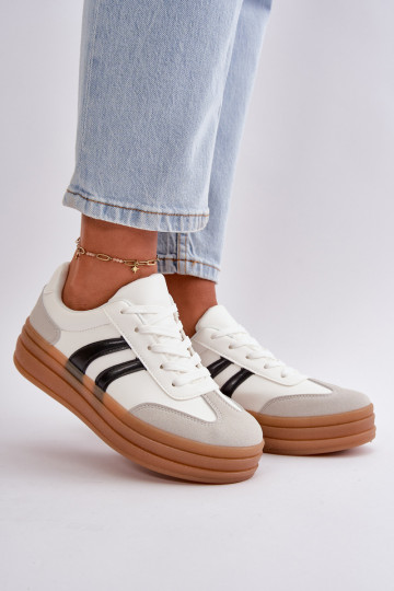 Sneakersy Damskie Na Platformie Biało-Szare Nesonice 2
