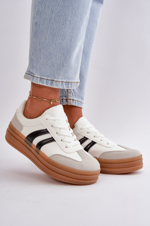 Sneakersy Damskie Na Platformie Biało-Szare Nesonice