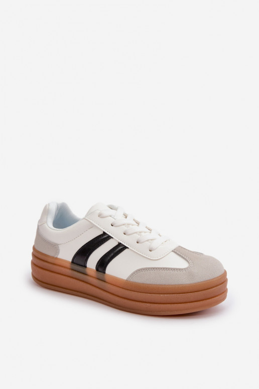 Sneakersy Damskie Na Platformie Biało-Szare Nesonice