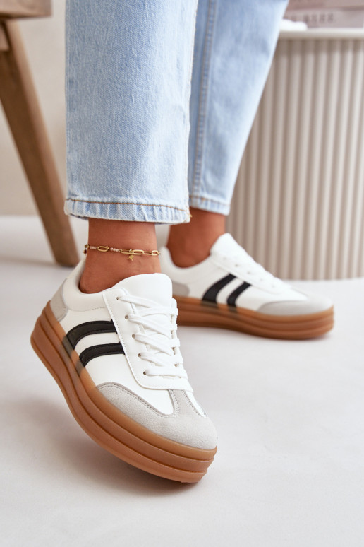 Sneakersy Damskie Na Platformie Biało-Szare Nesonice