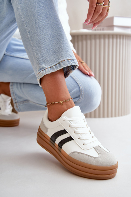 Sneakersy Damskie Na Platformie Biało-Szare Nesonice