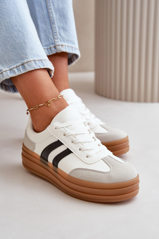 Sneakersy Damskie Na Platformie Biało-Szare Nesonice