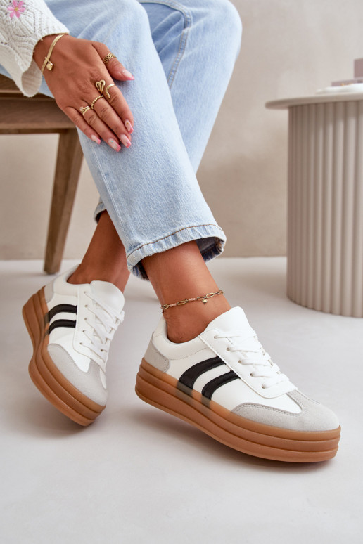 Sneakersy Damskie Na Platformie Biało-Szare Nesonice