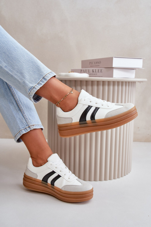Sneakersy Damskie Na Platformie Biało-Szare Nesonice