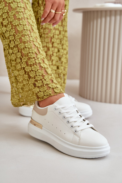 Low Women's Platform Sneakers Made Of Eco Leather White-Beige Nevelena