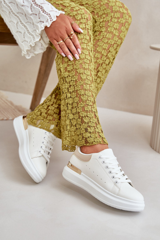 Low Women's Platform Sneakers Made Of Eco Leather White-Beige Nevelena