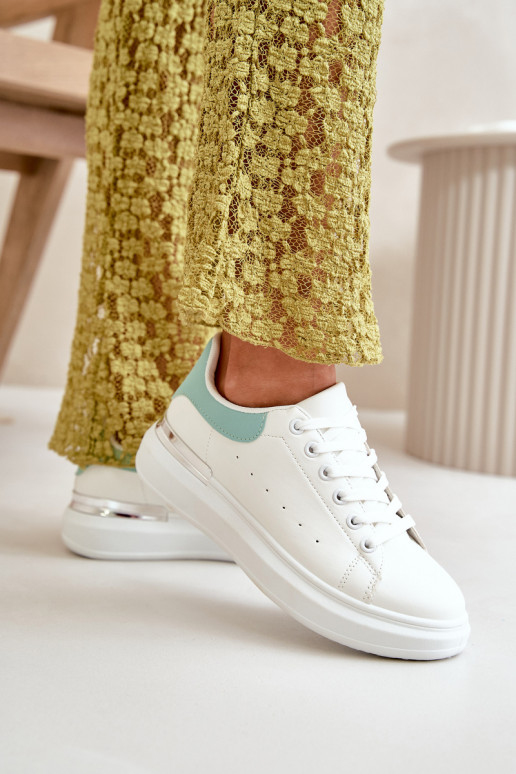 Low Women's Sneakers On Platform Made Of Eco Leather White-Green Nevelena
