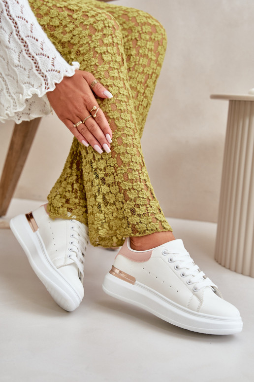 Low Women's Sneakers On Platform Made Of Eco Leather White-Pink Nevelena