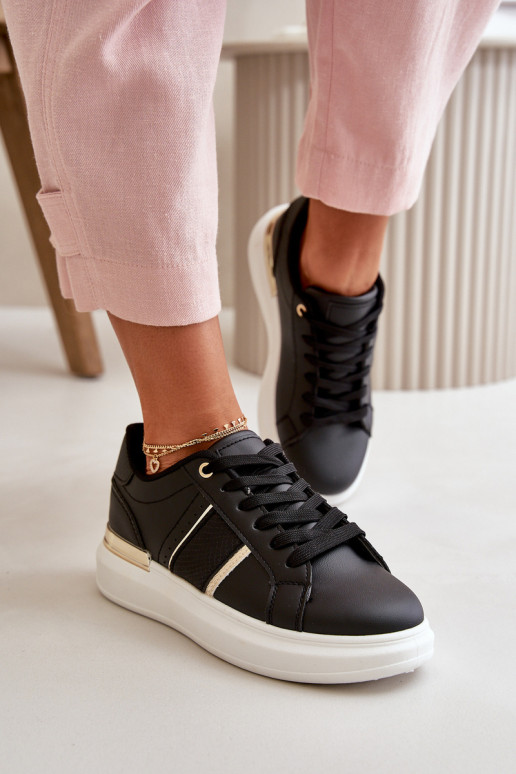 Fashionable Women's Platform Sneakers Made Of Eco Leather Black Nevisase Fashionable Women's Platform Sneakers Made Of Eco Leather Black Nevisase