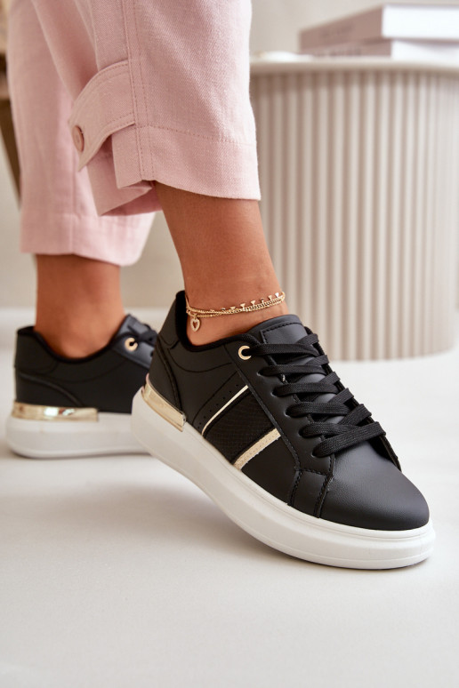 Fashionable Women's Platform Sneakers Made Of Eco Leather Black Nevisase Fashionable Women's Platform Sneakers Made Of Eco Leather Black Nevisase
