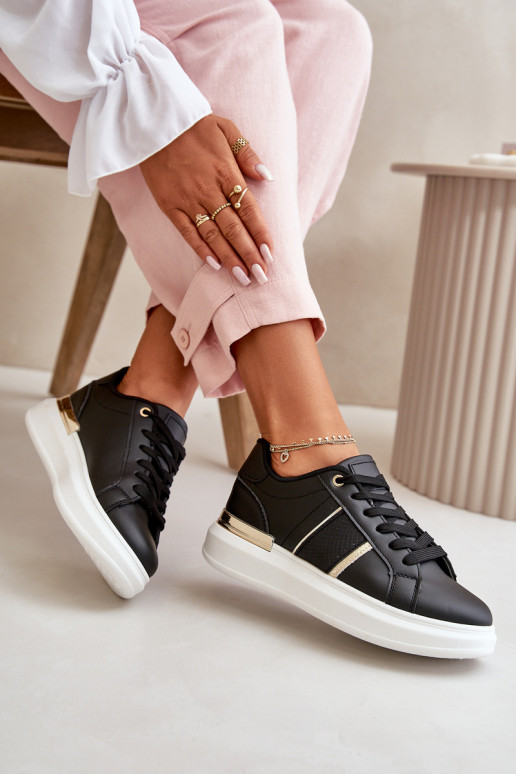 Fashionable Women's Platform Sneakers Made Of Eco Leather Black Nevisase Fashionable Women's Platform Sneakers Made Of Eco Leather Black Nevisase