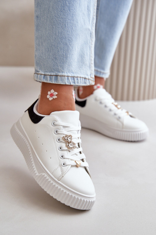 Low Sneakers Made Of Eco Leather With Charms Black-White Cillione Low Sneakers Made Of Eco Leather With Charms Black-White Cillione