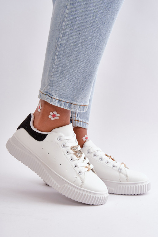 Low Sneakers Made Of Eco Leather With Charms Black-White Cillione Low Sneakers Made Of Eco Leather With Charms Black-White Cillione