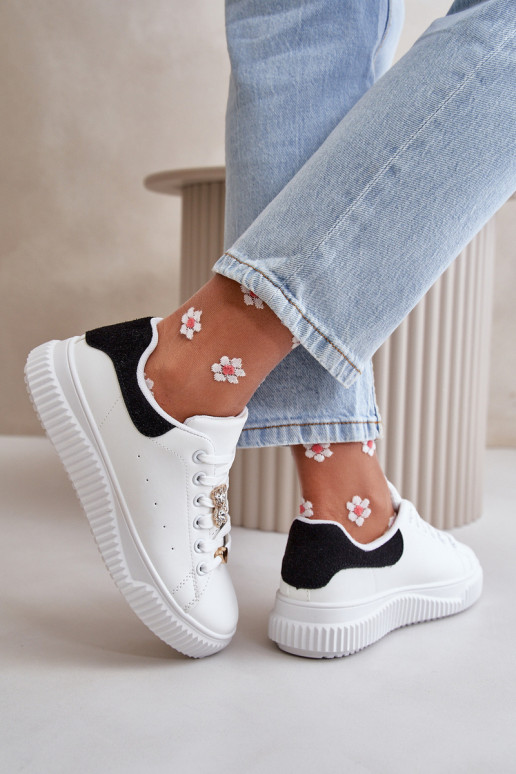 Low Sneakers Made Of Eco Leather With Charms Black-White Cillione Low Sneakers Made Of Eco Leather With Charms Black-White Cillione