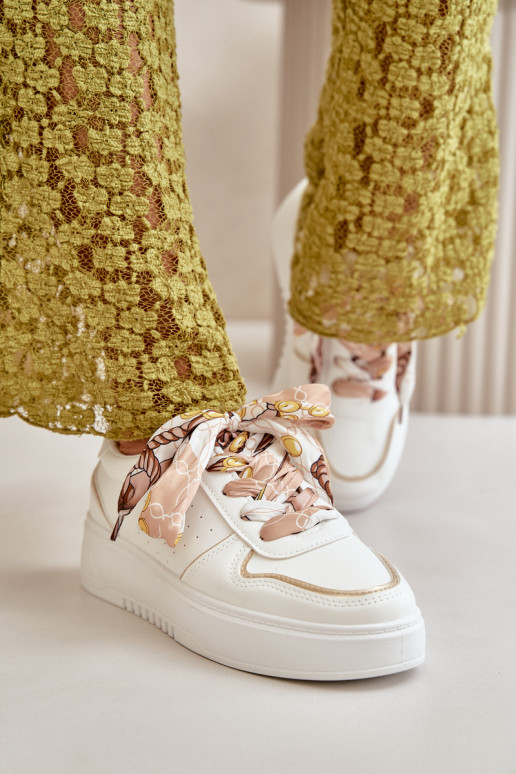 Women's Platform Sneakers With Decorative Lacing White Mistra Women's Platform Sneakers With Decorative Lacing White Mistra