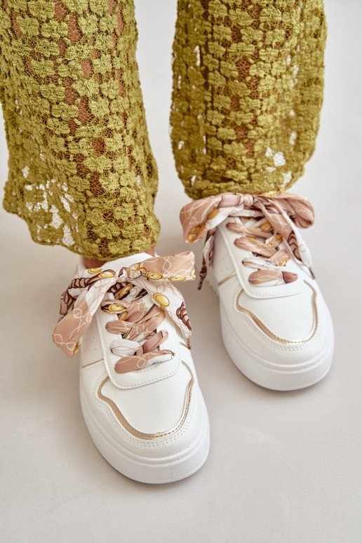 Women's Platform Sneakers With Decorative Lacing White Mistra Women's Platform Sneakers With Decorative Lacing White Mistra