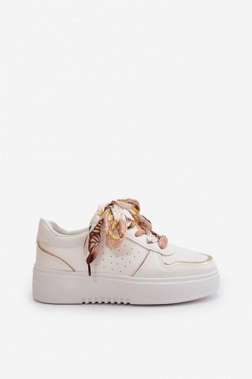 Sneakersy Damskie Na Platformie Z Ozdobnym Sznurowaniem Białe Mistra