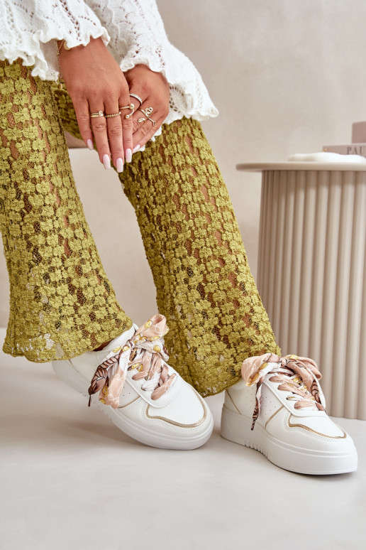 Women's Platform Sneakers With Decorative Lacing White Mistra Women's Platform Sneakers With Decorative Lacing White Mistra