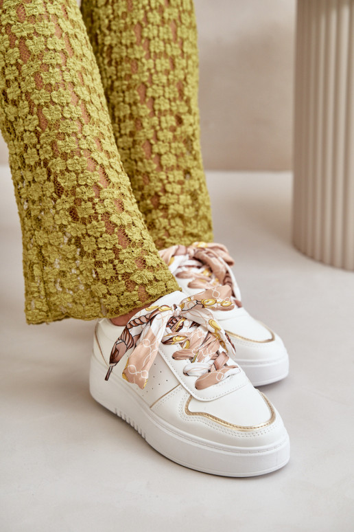 Women's Platform Sneakers With Decorative Lacing White Mistra Women's Platform Sneakers With Decorative Lacing White Mistra