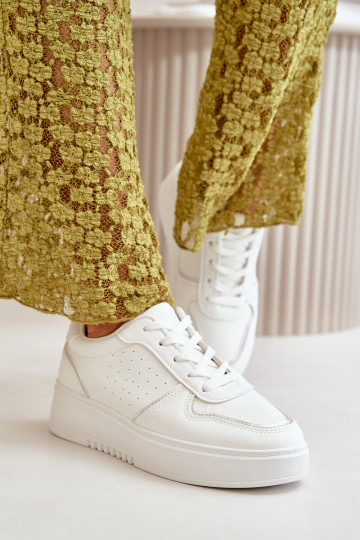 Women's Platform Sneakers With Decorative Lacing White Mistra 2