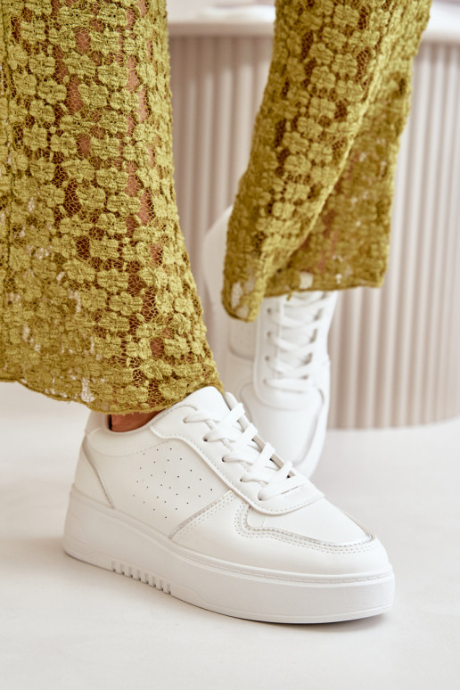 Women's Platform Sneakers With Decorative Lacing White Mistra Women's Platform Sneakers With Decorative Lacing White Mistra