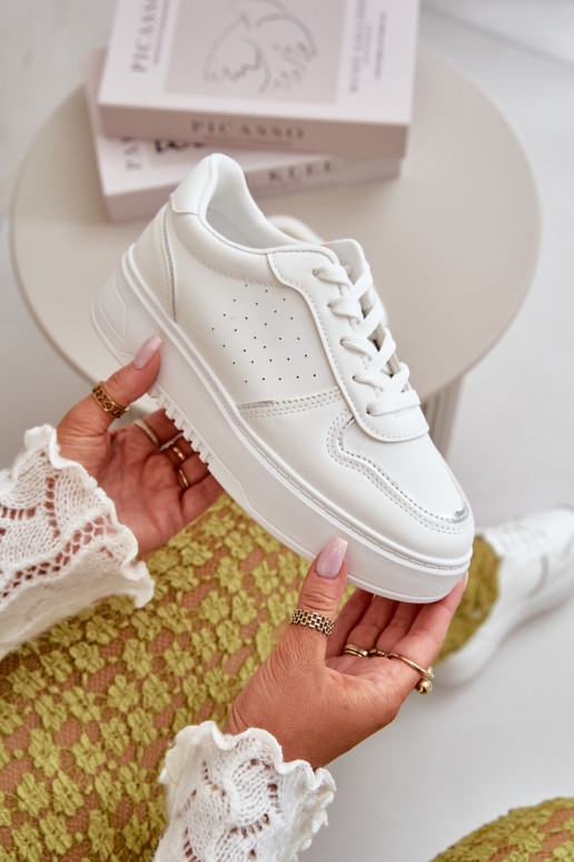 Women's Platform Sneakers With Decorative Lacing White Mistra Women's Platform Sneakers With Decorative Lacing White Mistra