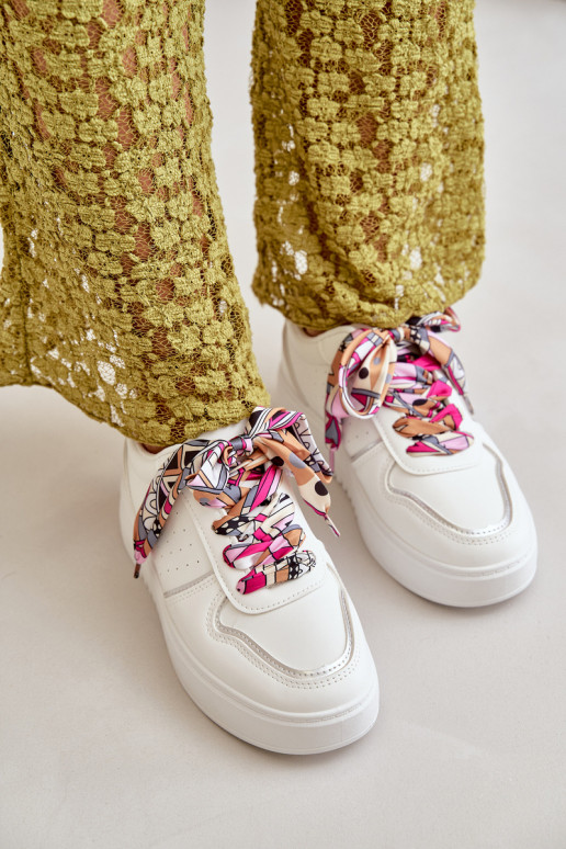 Women's Platform Sneakers With Decorative Lacing White Mistra Women's Platform Sneakers With Decorative Lacing White Mistra