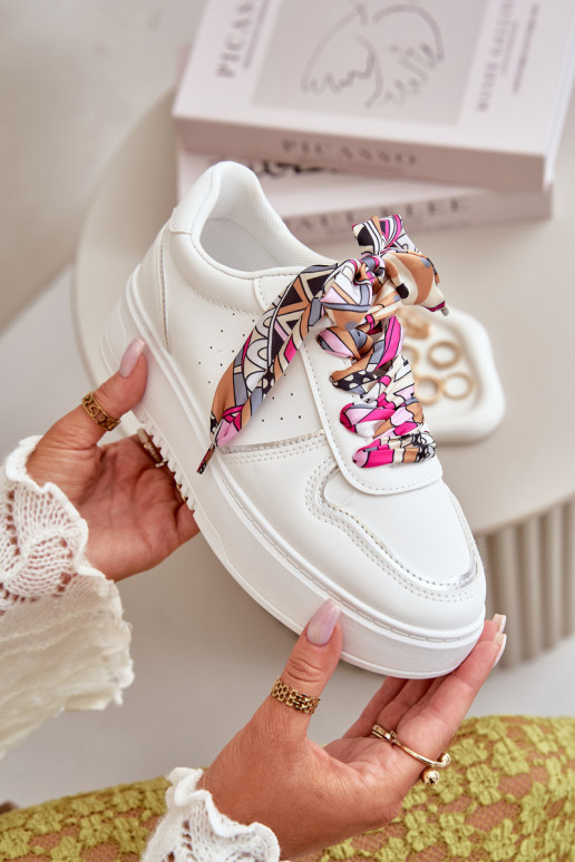 Women's Platform Sneakers With Decorative Lacing White Mistra Women's Platform Sneakers With Decorative Lacing White Mistra