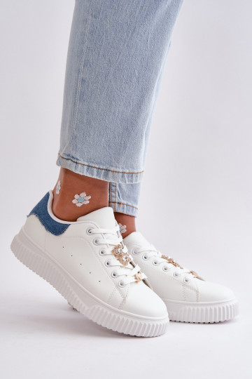 Low Sneakers Made Of Eco Leather With Pins White-Blue Cillione 2