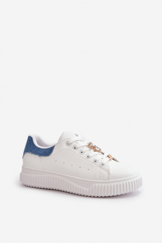 Low Sneakers Made Of Eco Leather With Pins White-Blue Cillione Low Sneakers Made Of Eco Leather With Pins White-Blue Cillione
