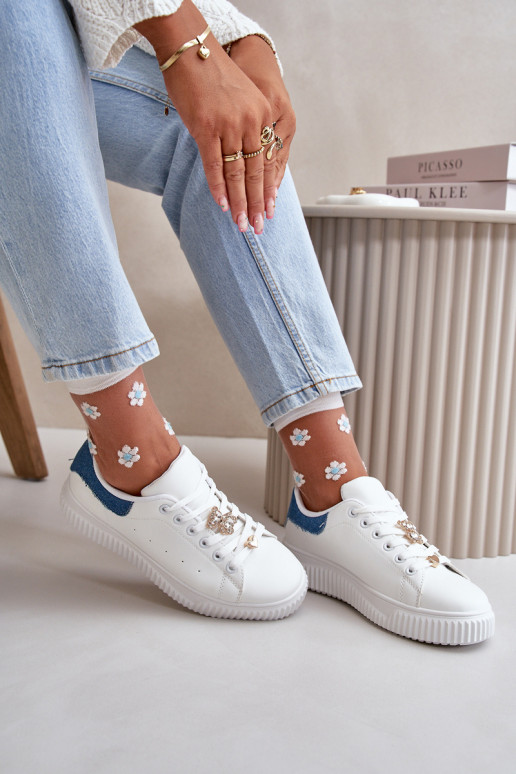 Low Sneakers Made Of Eco Leather With Pins White-Blue Cillione Low Sneakers Made Of Eco Leather With Pins White-Blue Cillione