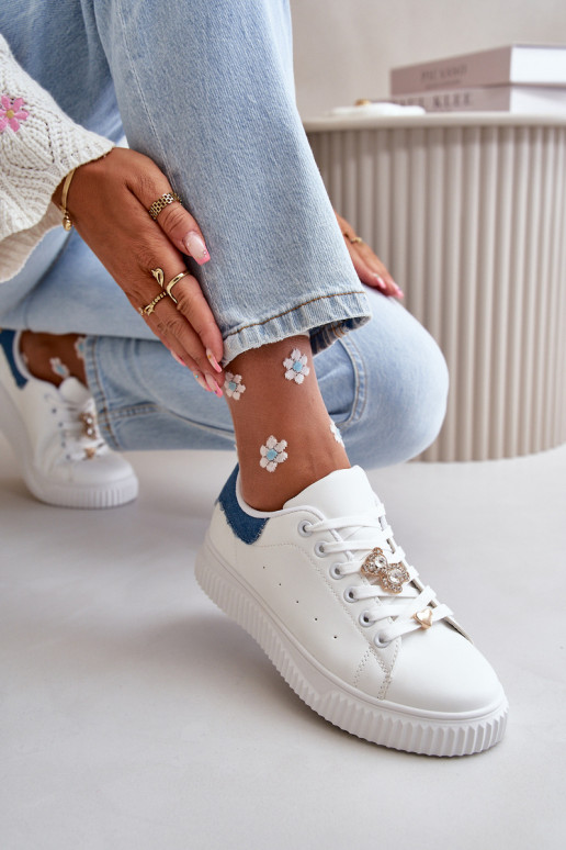 Low Sneakers Made Of Eco Leather With Pins White-Blue Cillione Low Sneakers Made Of Eco Leather With Pins White-Blue Cillione