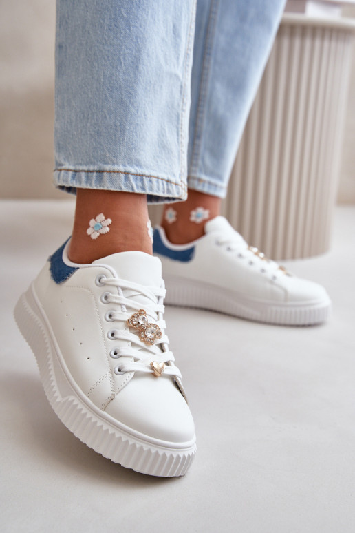 Low Sneakers Made Of Eco Leather With Pins White-Blue Cillione Low Sneakers Made Of Eco Leather With Pins White-Blue Cillione