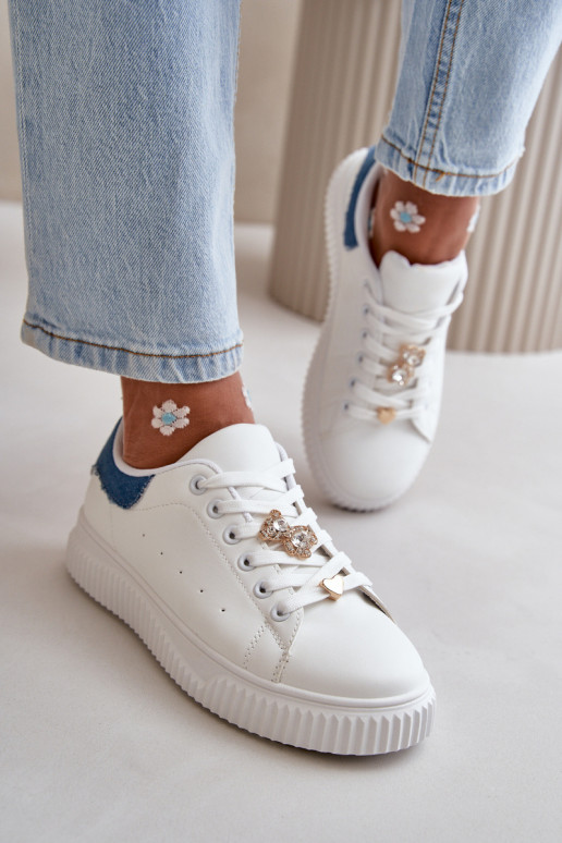 Low Sneakers Made Of Eco Leather With Pins White-Blue Cillione Low Sneakers Made Of Eco Leather With Pins White-Blue Cillione
