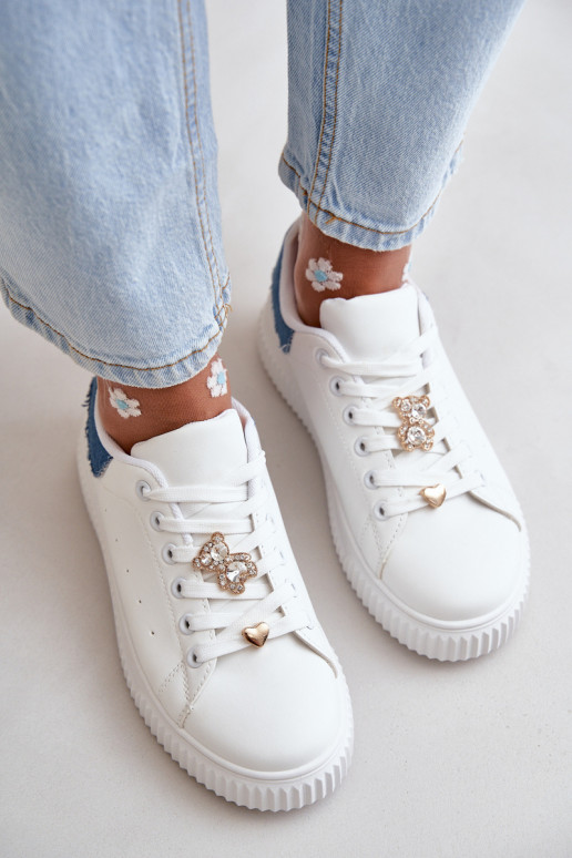 Low Sneakers Made Of Eco Leather With Pins White-Blue Cillione Low Sneakers Made Of Eco Leather With Pins White-Blue Cillione
