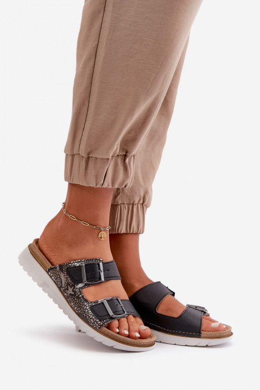 Women's Comfortable Slippers With Buckles Inblu CN000033 Navy Blue Women's Comfortable Slippers With Buckles Inblu CN000033 Navy Blue